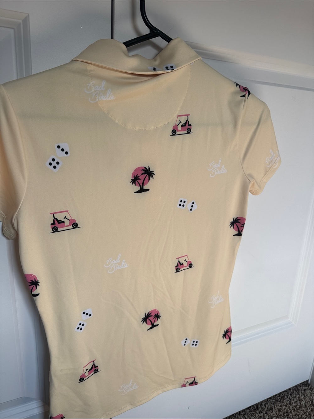 Bad Birdie Polo - Baby Yellow with Pink & Black Golf Motifs - Picture 4 of 5